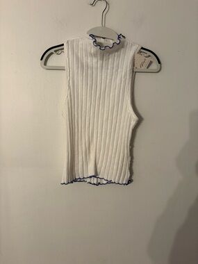 We The Free White Ribbed Tank with Blue Lettuce Edge. NWT